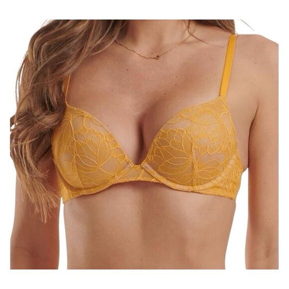NWT Wolford Magnolia Lace Push-Up Demi Bra Mango Yellow 80E / 36E - Picture 2 of 11